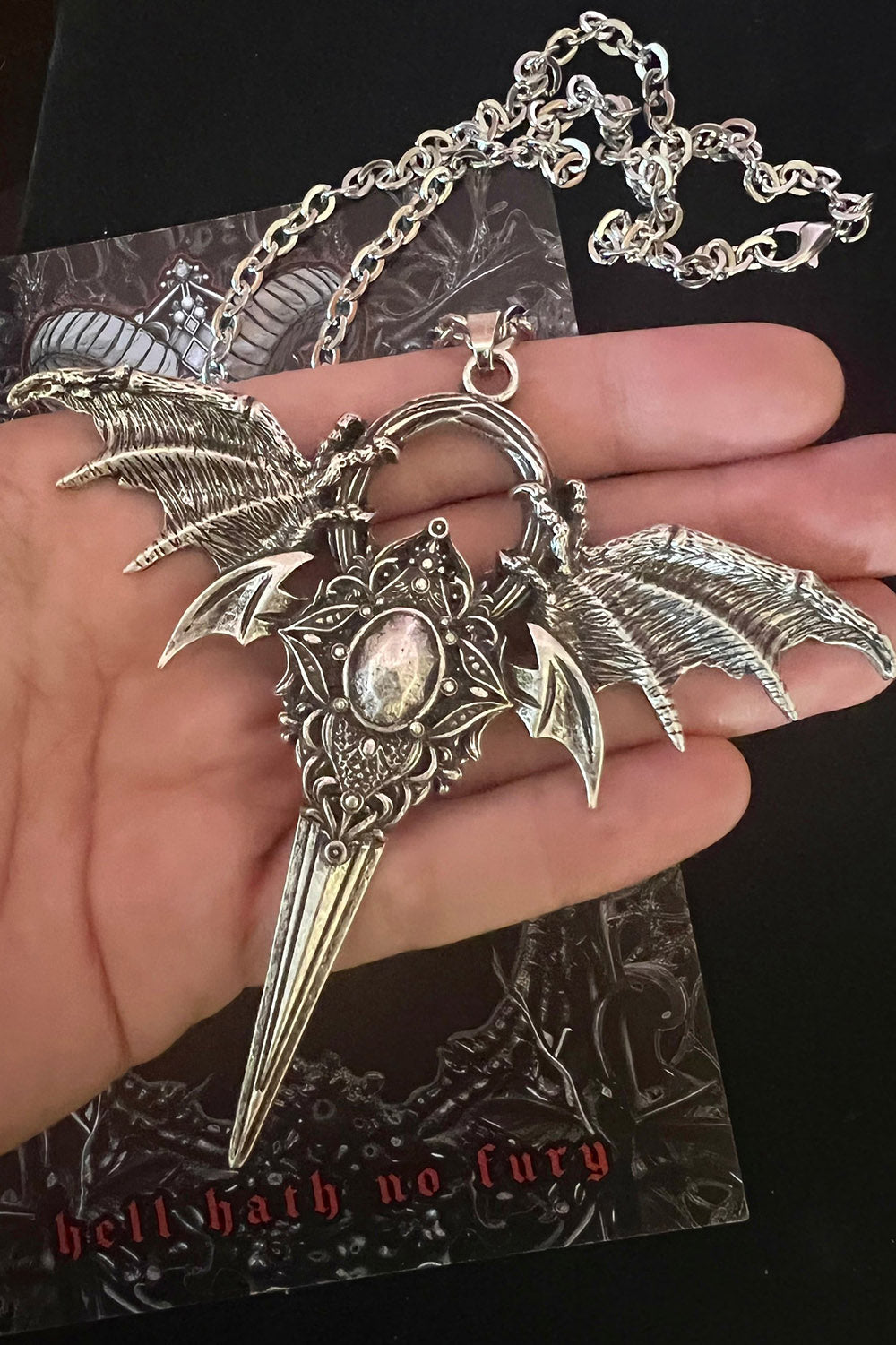 batwing sword silver necklace