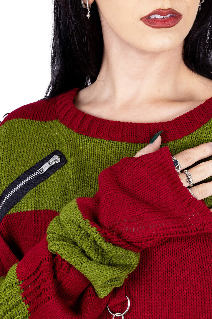 womens red and green emo sweater