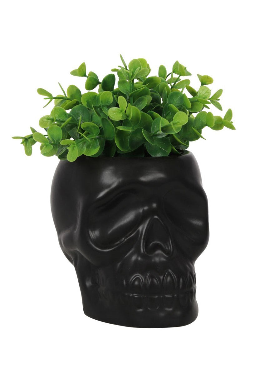 Black Ceramic Skull Planter