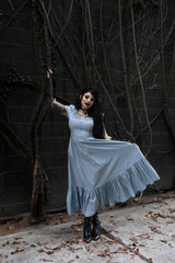 romantic puffed shoulder cottagecore cinderella dress with ruffle hem 