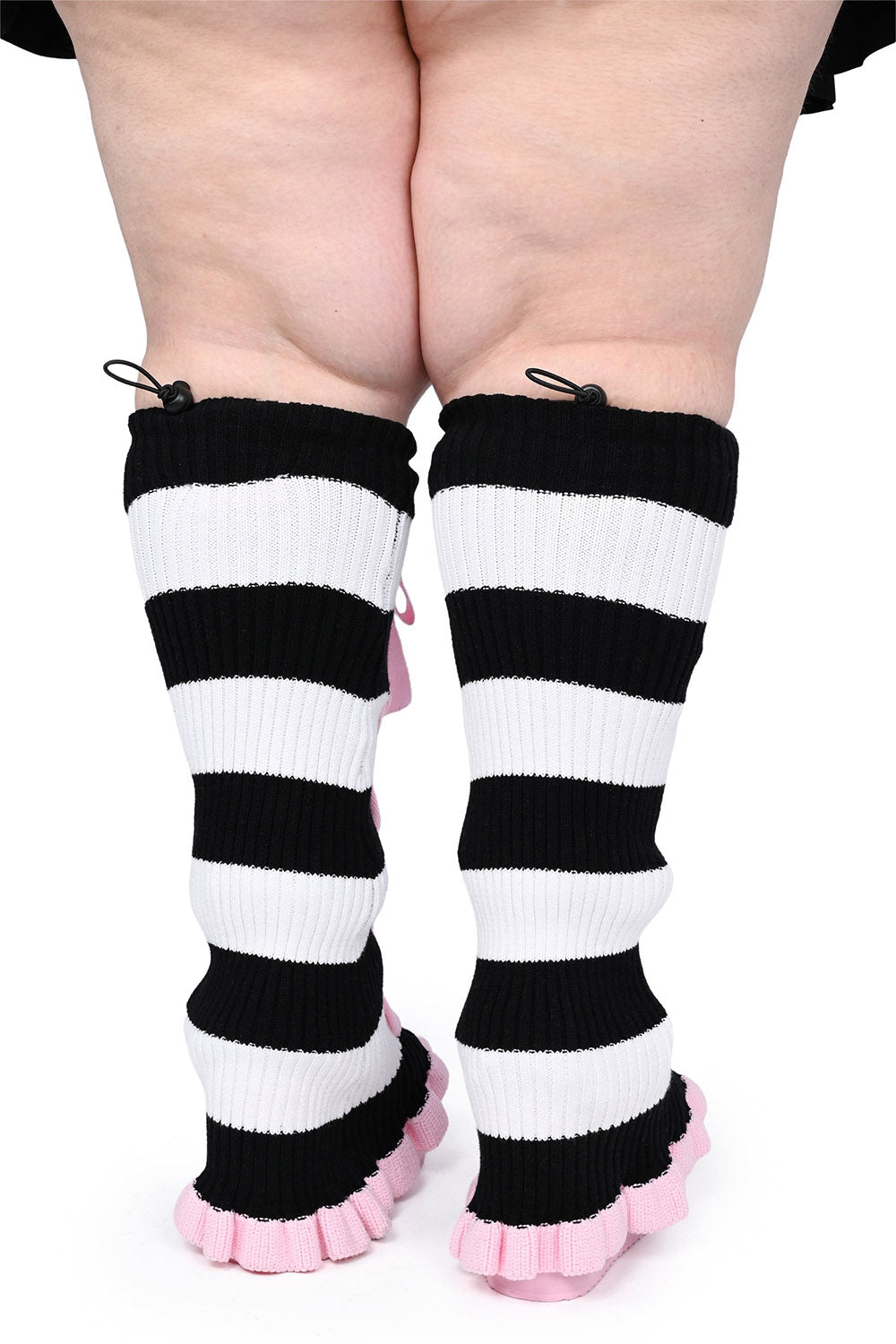 creepy cute pastel goth striped leg warmers with pink bows