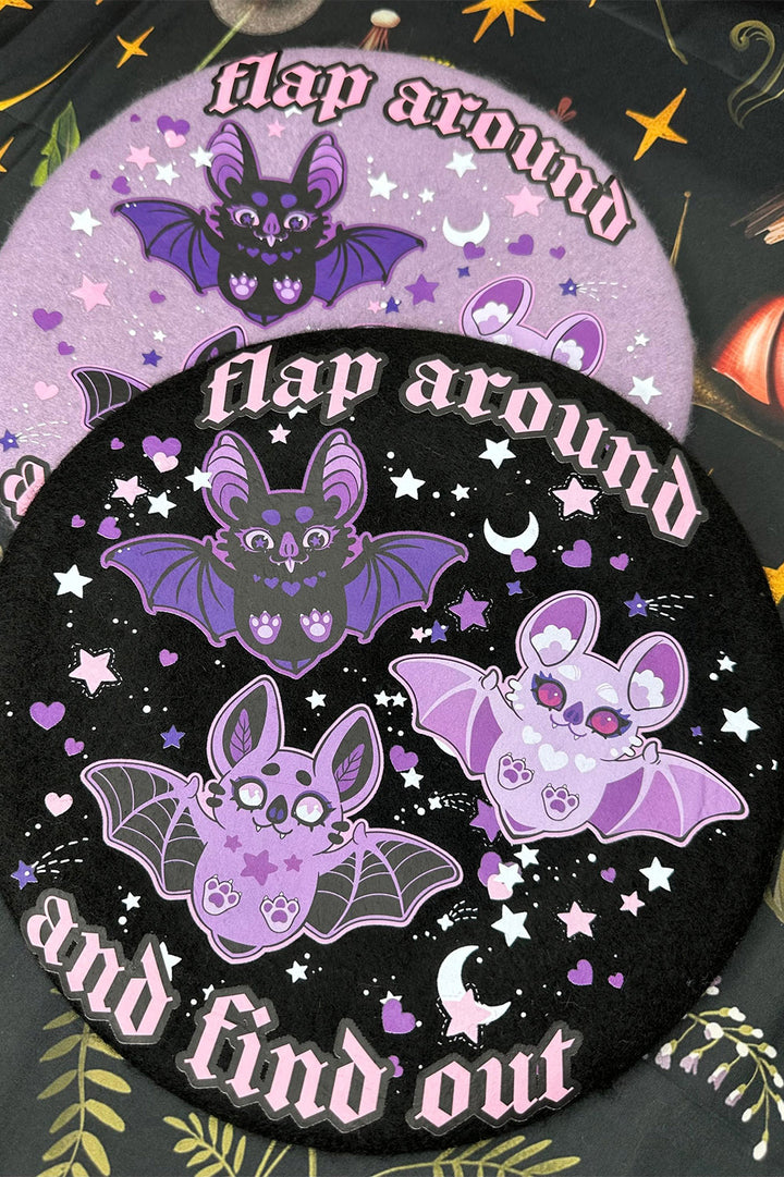 kawaii beret with bat graphics 