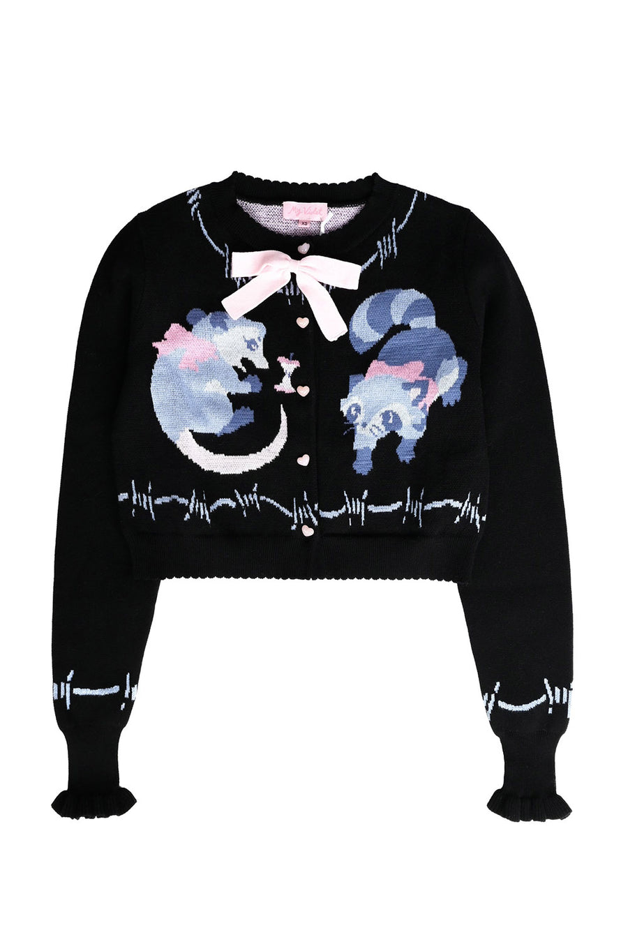 knitted pastel goth raccoon, rat, and possum sweater cardigan