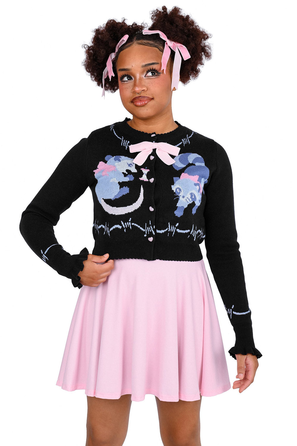 pastel goth raccoon, rat, and possum sweater cardigan