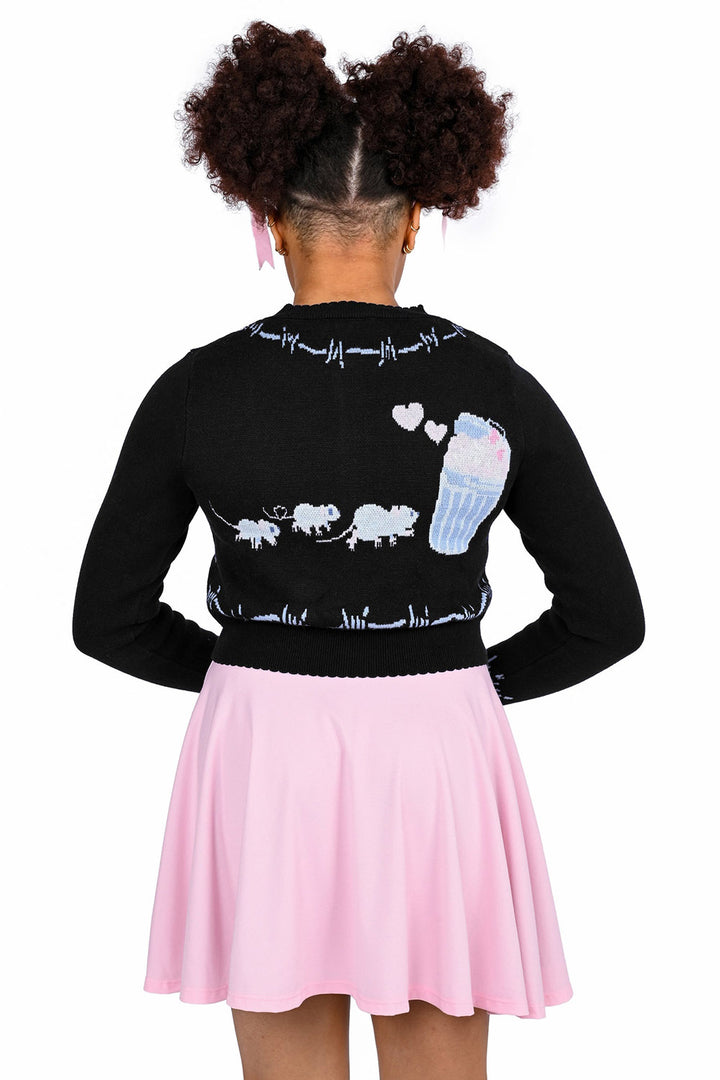 ruffled hem pastel goth raccoon, rat, and possum sweater cardigan