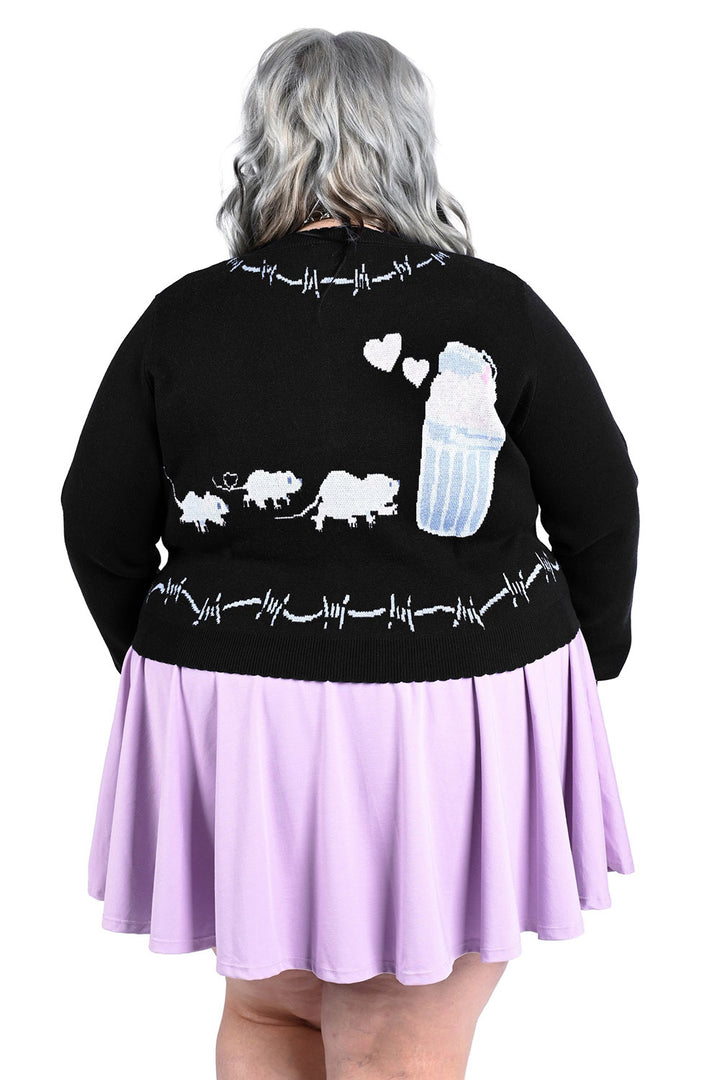 plus size pastel goth raccoon, rat, and possum sweater cardigan