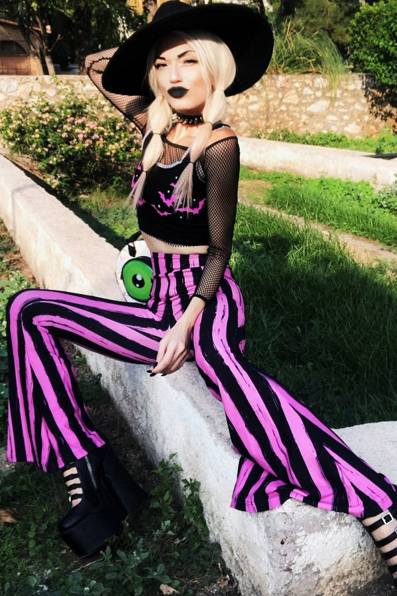 Gestreifte Schlaghose Hellz Bellz im Used-Look [SCHWARZ/ROSA]