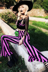 Gestreifte Schlaghose Hellz Bellz im Used-Look [SCHWARZ/ROSA]