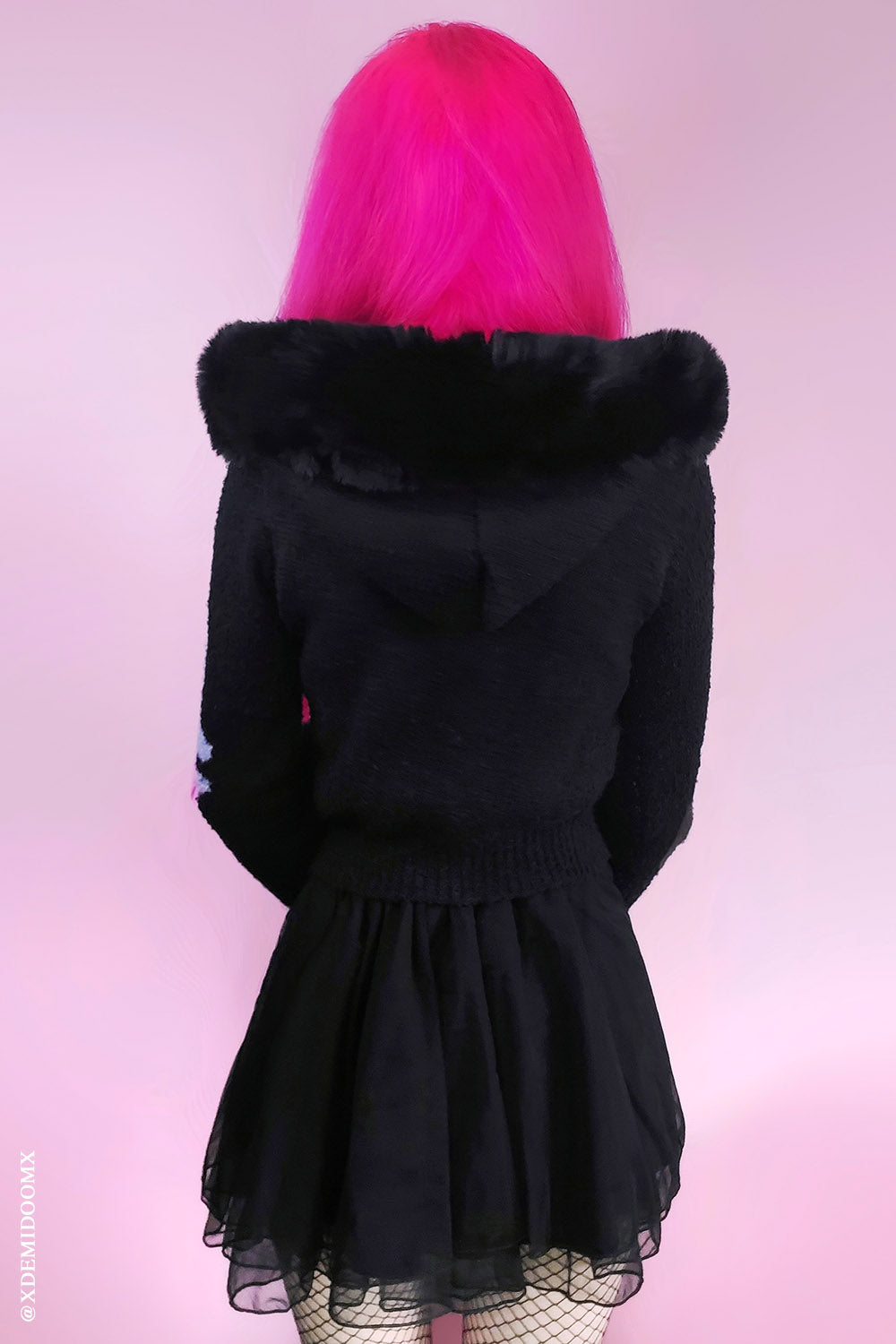 emo skeleton bone sweater with fur hem hood