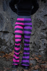 split style half pink and half purple striped flared pants