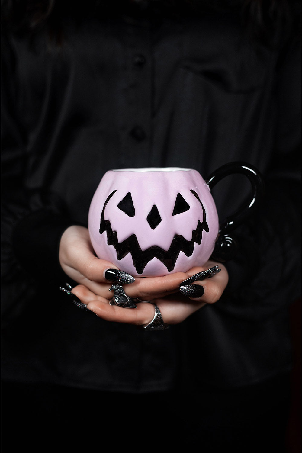 pastel goth pink pumpkin coffee mug