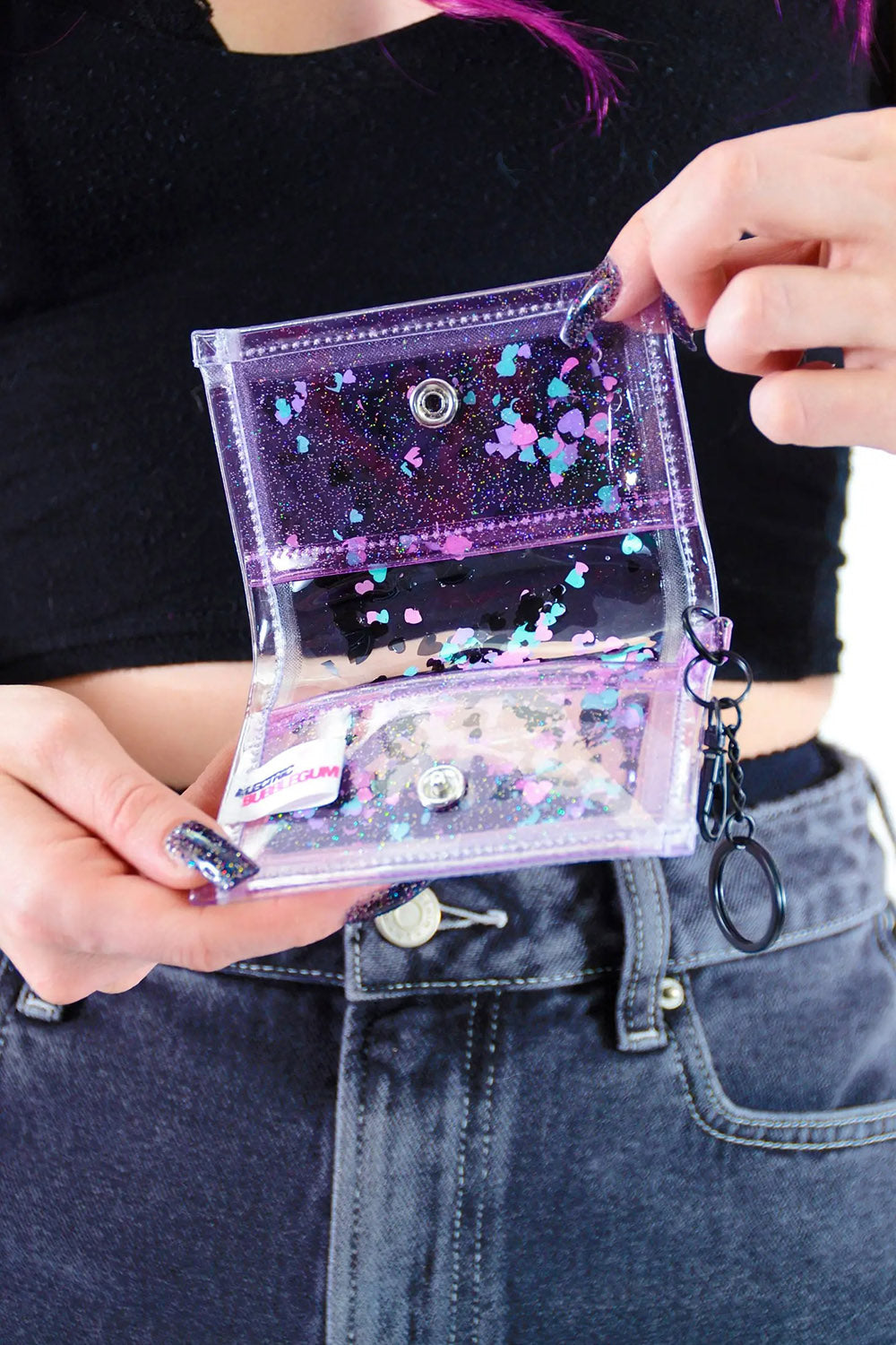 Liquid Glitter Tiny Wallet [Nocturnal Hearts - CLEAR]