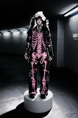 grunge goth pastel pink and black gothic skeleton pajamas set