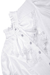 button up lace high neck ruffle top