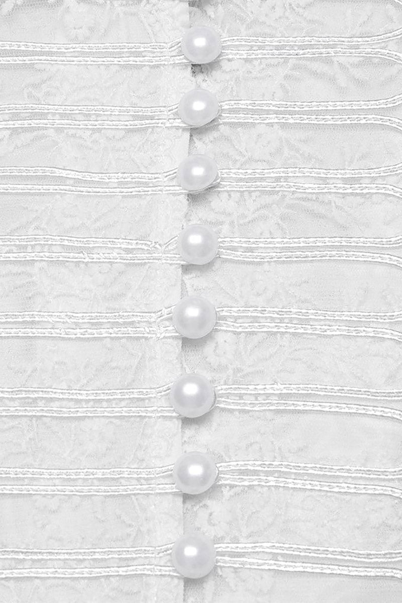 lace-up pearl button victorian puff shoulder blouse