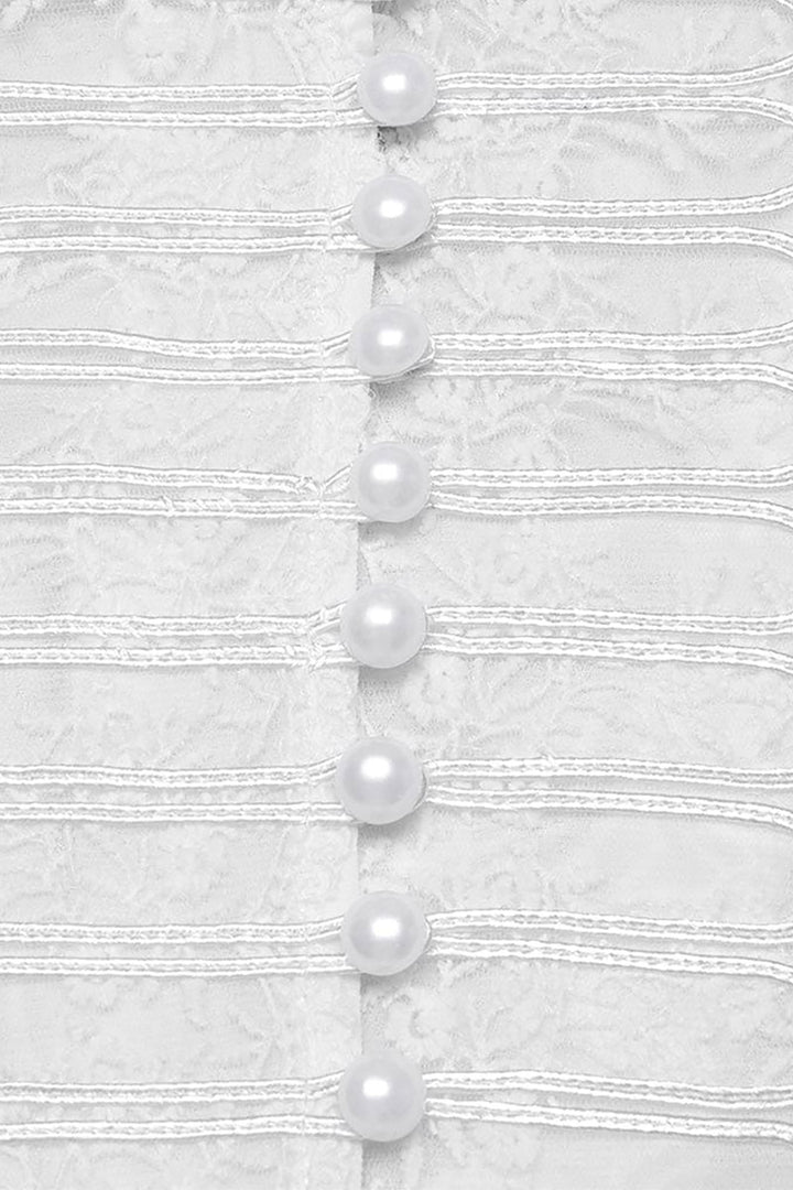 lace-up pearl button victorian puff shoulder blouse