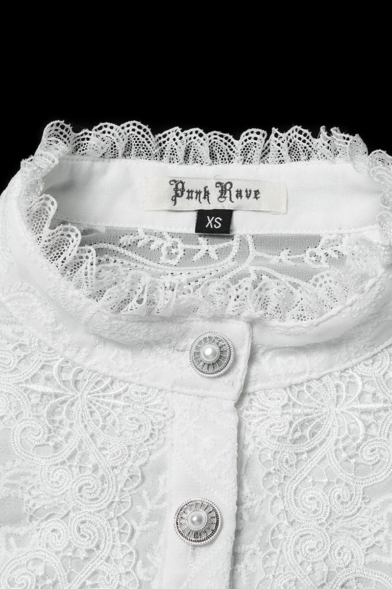 high collar lace-up vintage sheer chiffon top