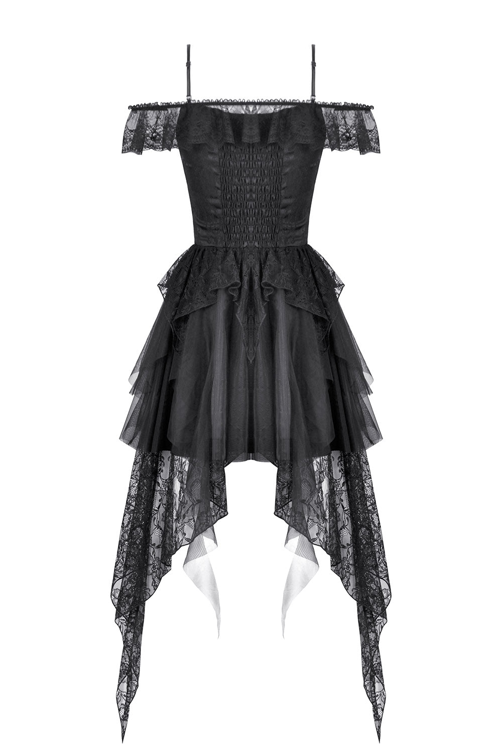 lace asymmetric hem mini dress with lace details 