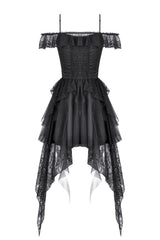 lace asymmetric hem mini dress with lace details 