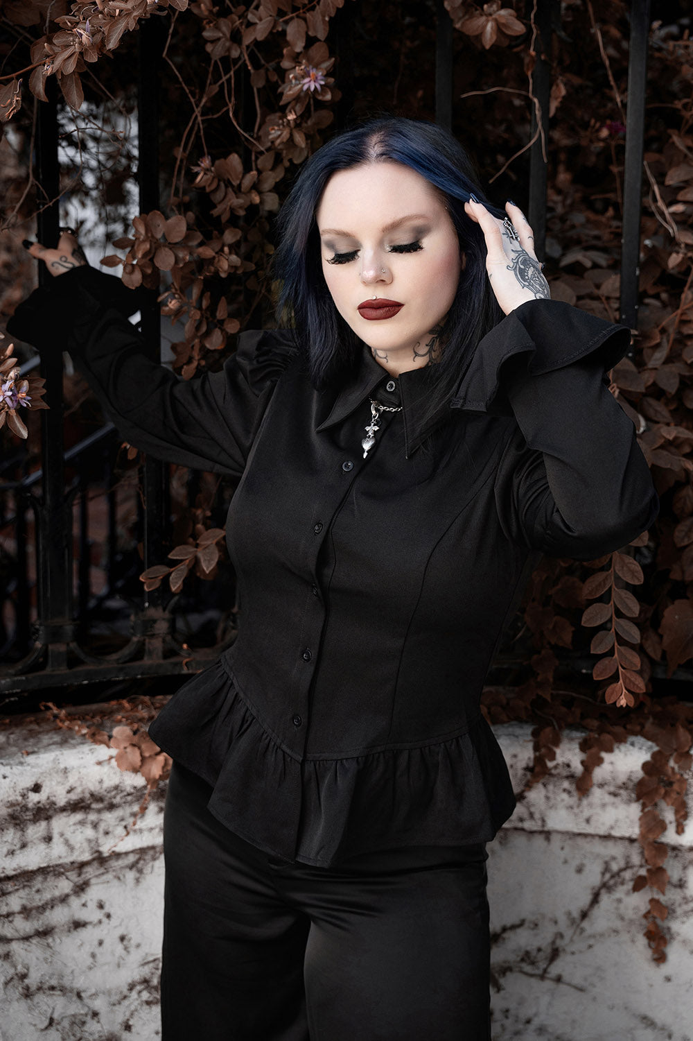 womens dark romantic long sleeve puff shoulder gothic blouse