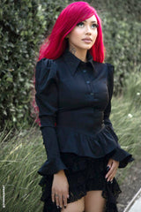 peplum top with pointed collar