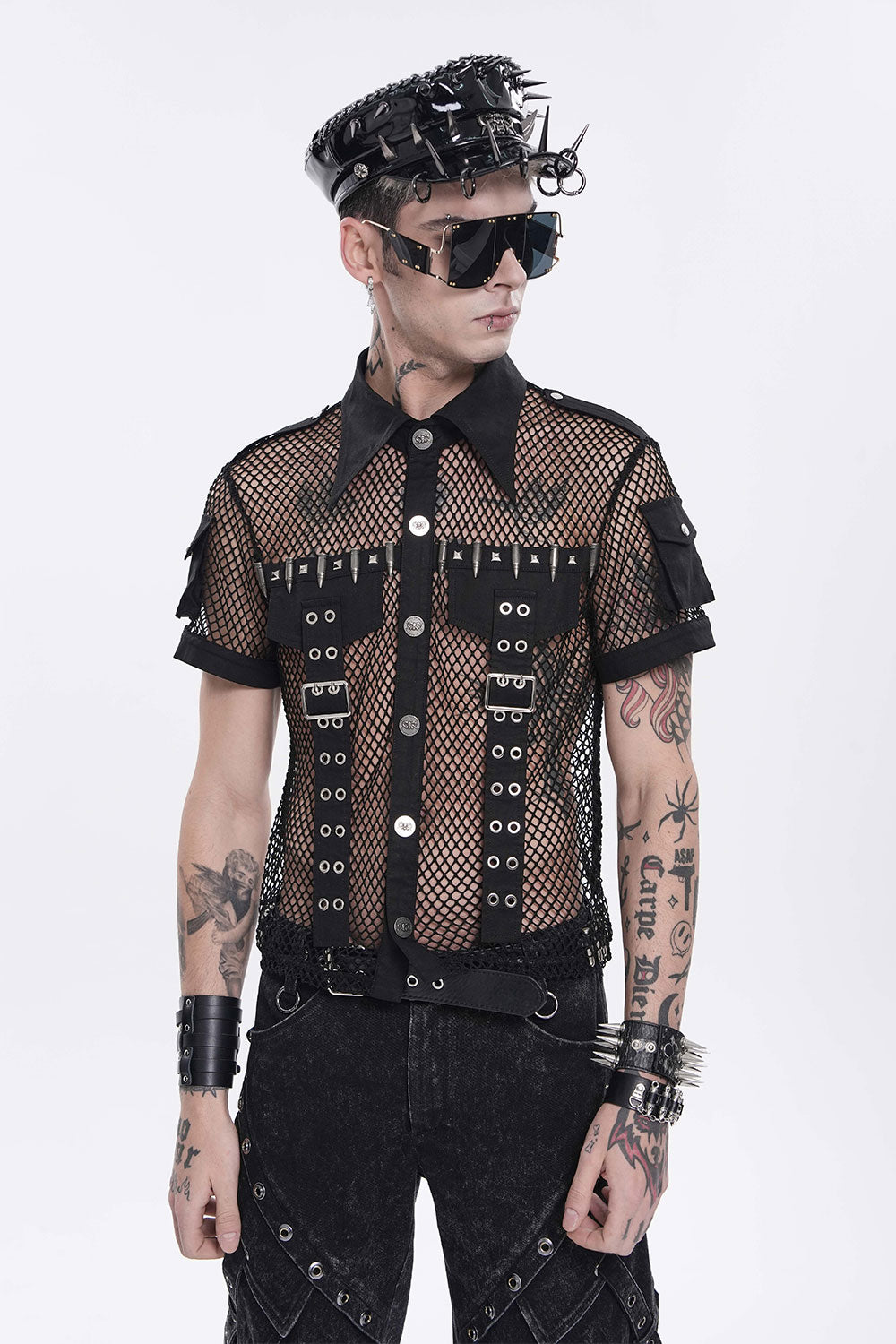 Faux leather punk hat with metal piercings