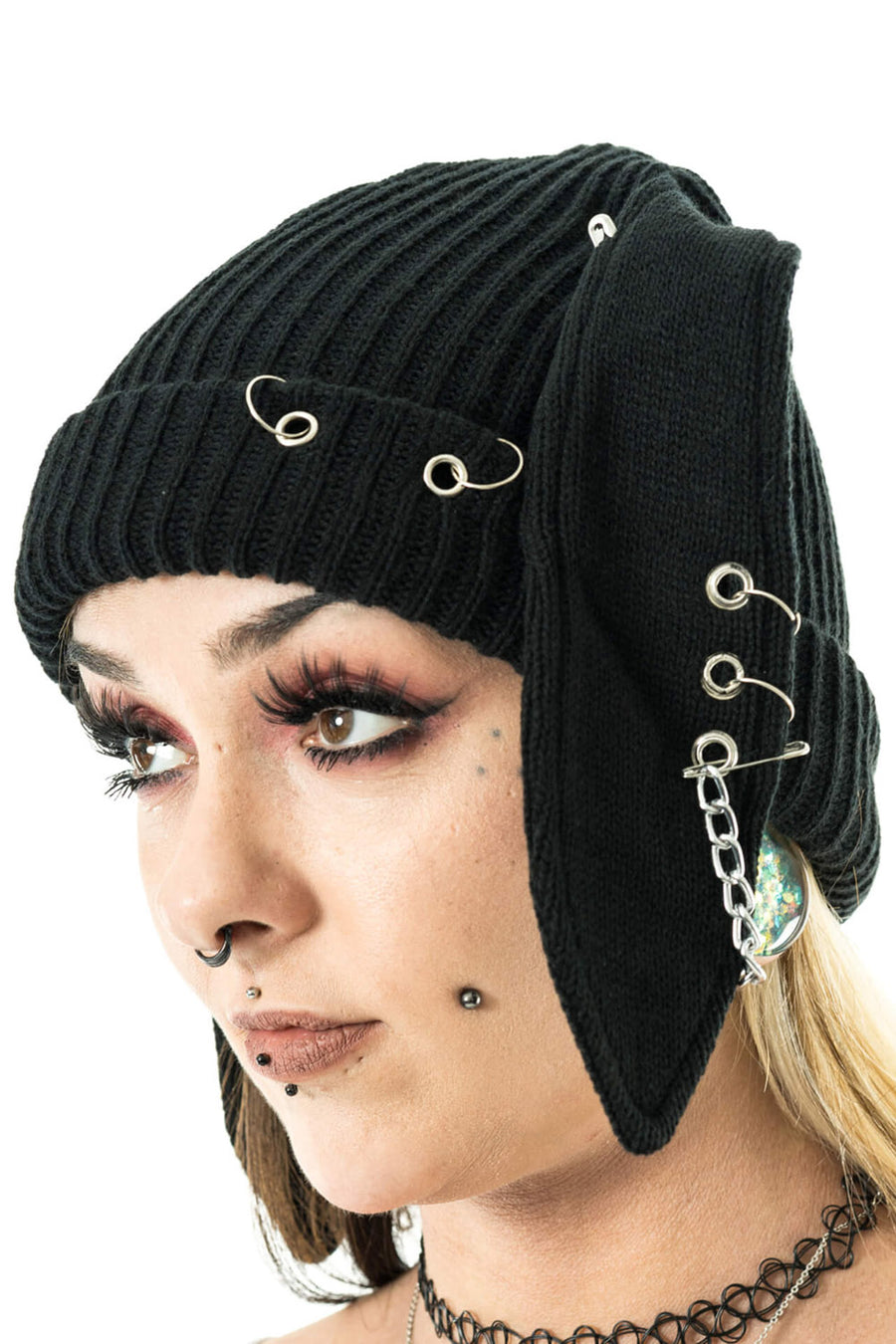 womens emo bunny ear beanie