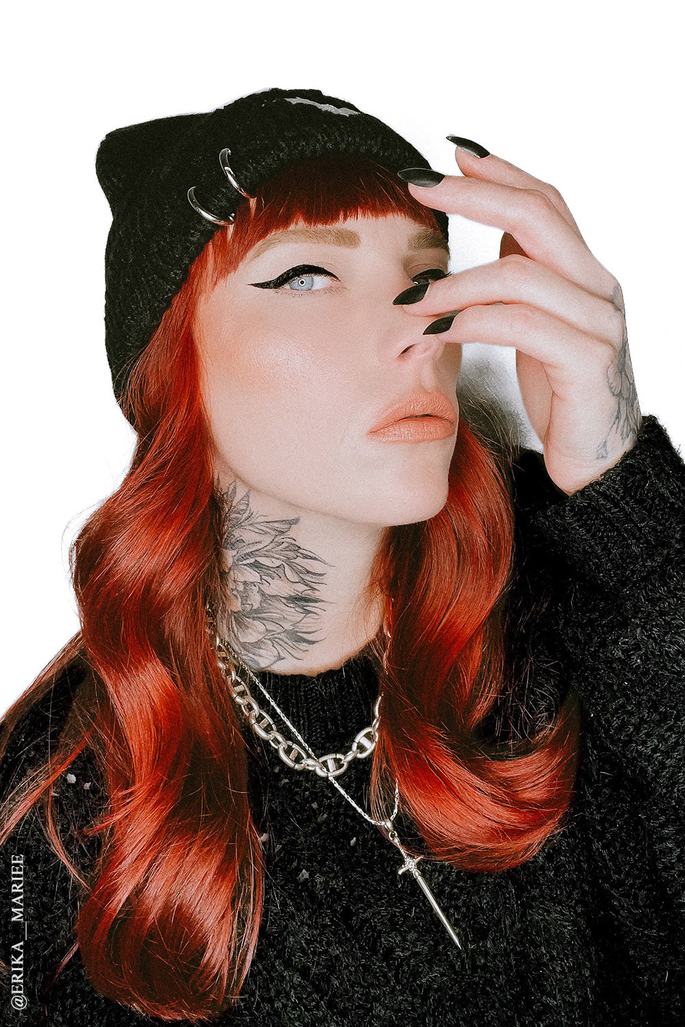 black embroidered horror punk beanie