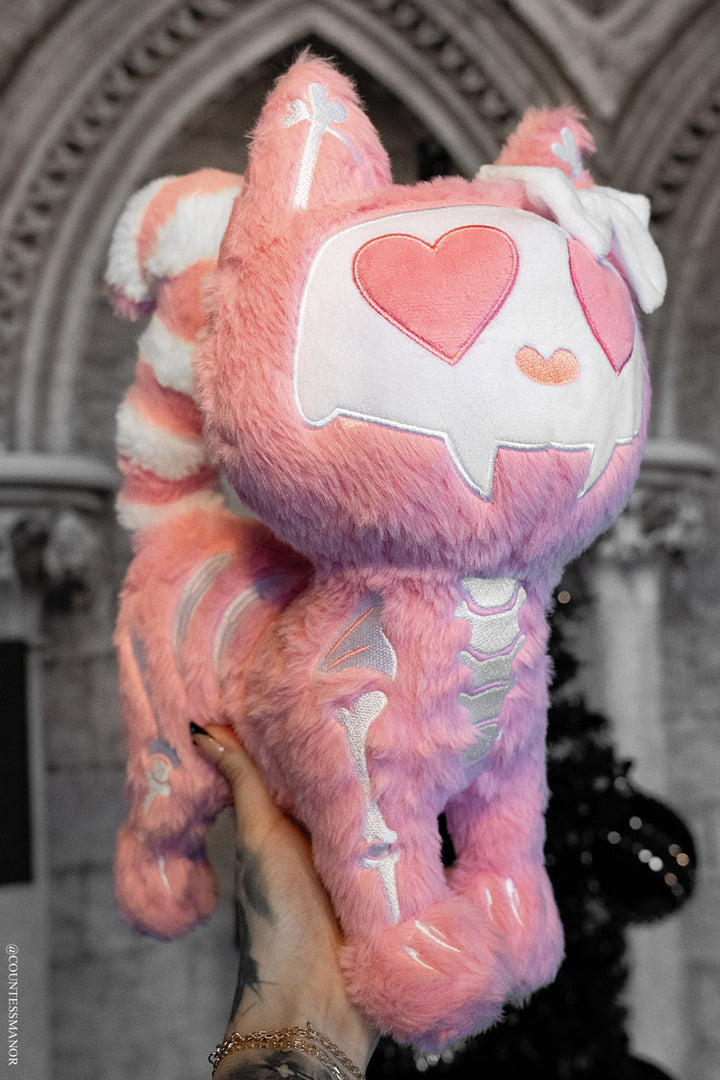 emo v-day gift pink and white creepy cute kawaii skeleton cat stuffed animal 