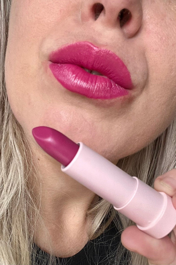 pretty pink creamy vegan friendly lipstick
