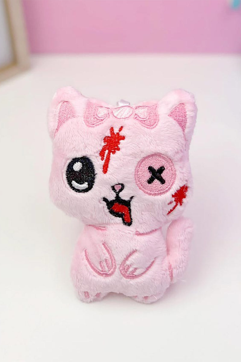 emo creepy cute pastel goth cat plush keychain