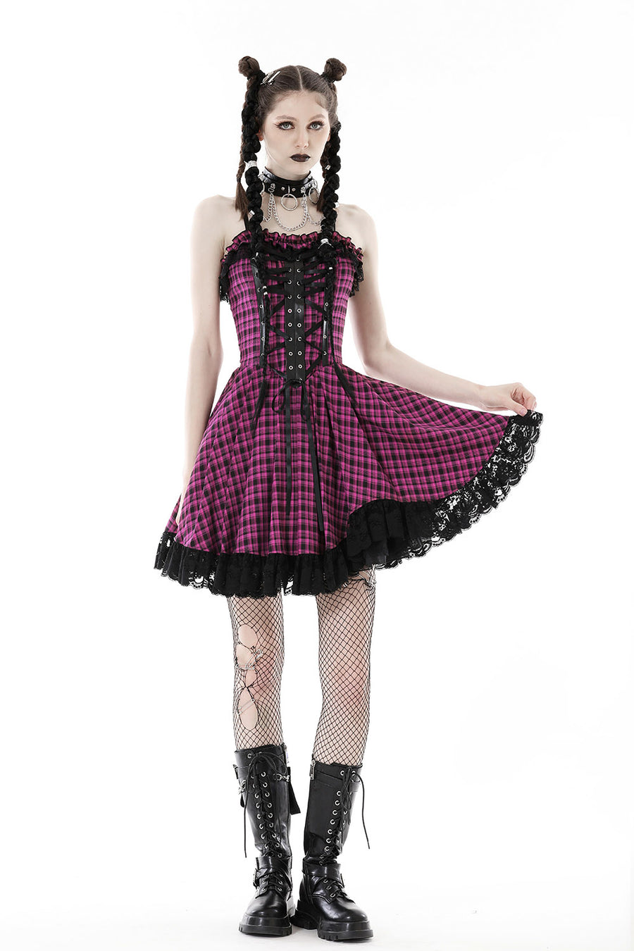 Pink Death Plaid Dress