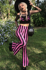 Gestreifte Schlaghose Hellz Bellz im Used-Look [SCHWARZ/ROSA]