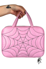 pastel pink spiderweb makeup bag