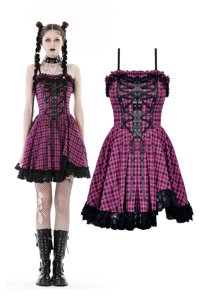 Pink Death Plaid Dress