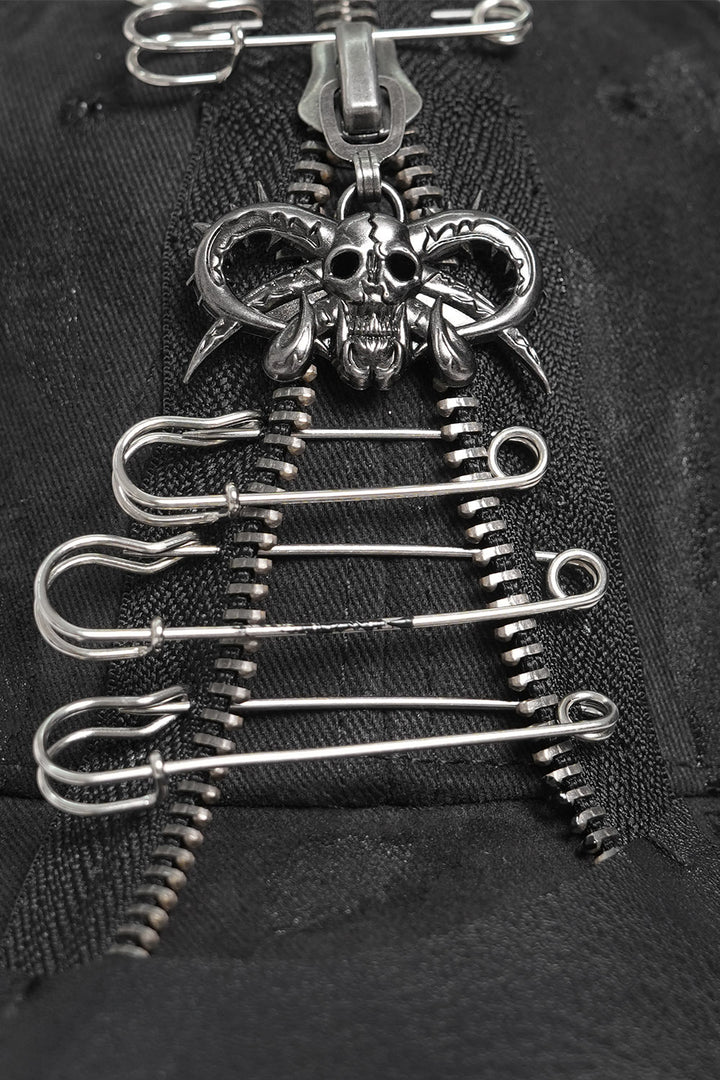 mens black grunge goth distressed hat with chains 