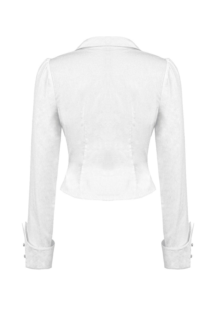 whimsigoth white slim fit ruffled romantic long sleeve button-down shirt with batwing collar by dark in love