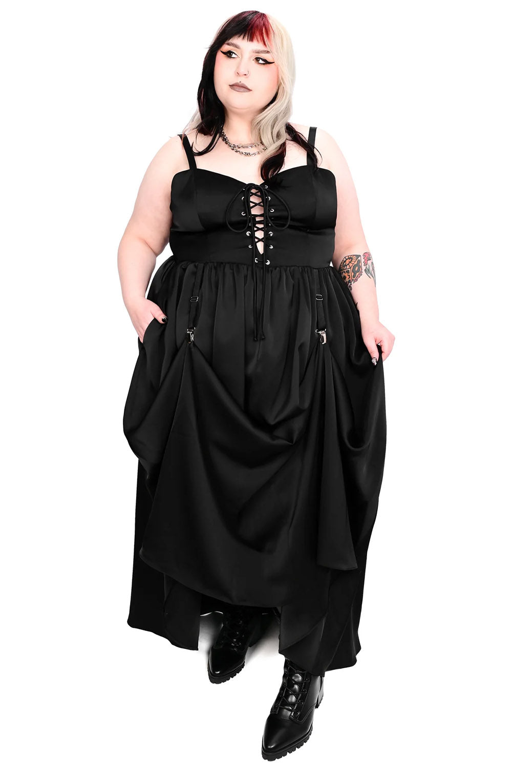 black satin gothic corset dress