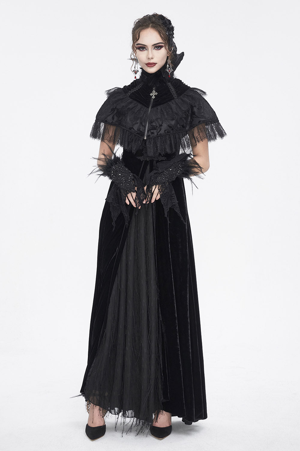 womens black victorian goth feathered cape