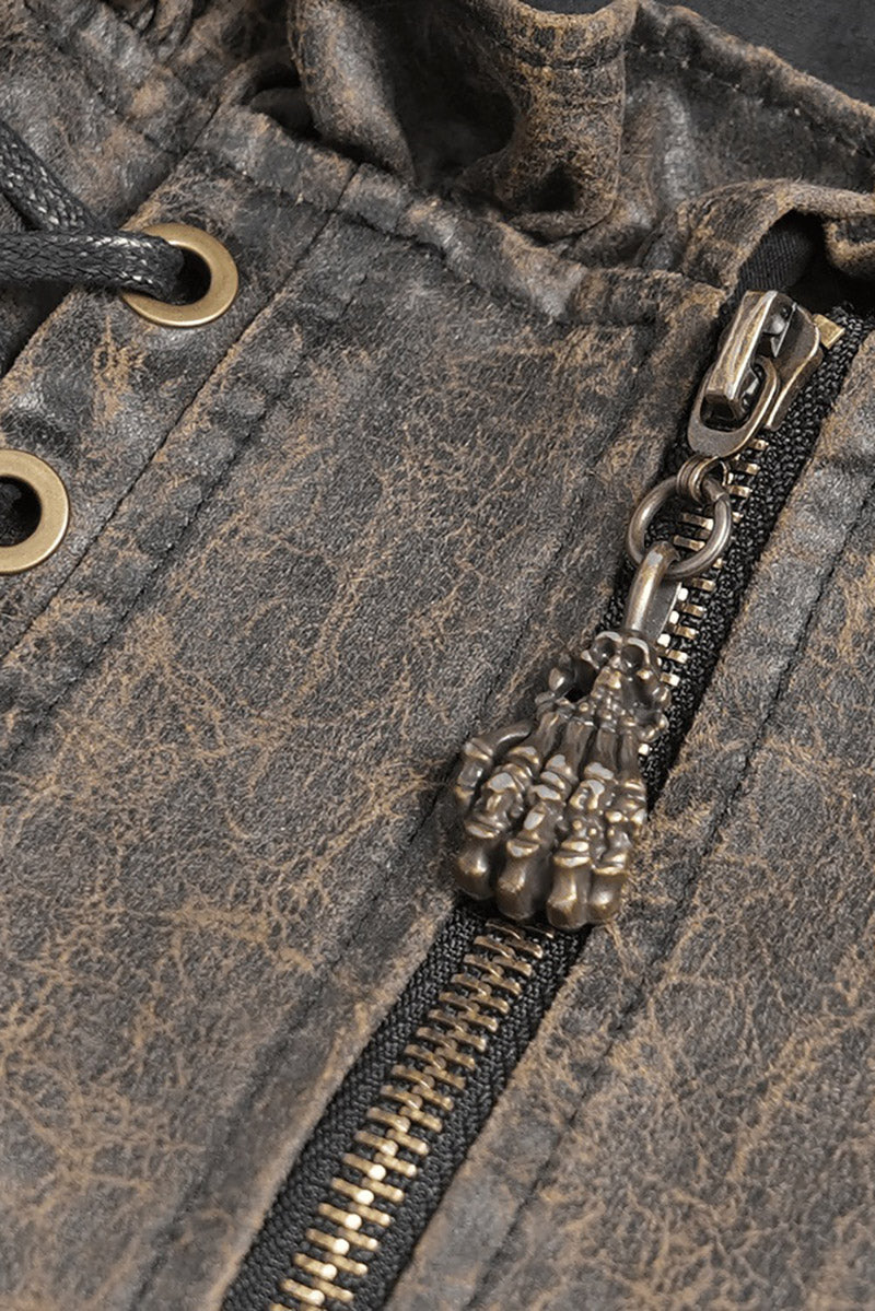 rugged ren faire brown steampunk vegan leather pirate harness with swallowtail hem