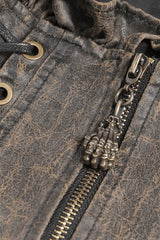 rugged ren faire brown steampunk vegan leather pirate harness with swallowtail hem