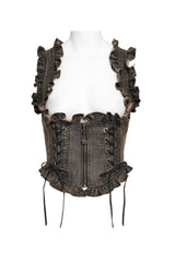 womens ruffled brown steampunk vegan leather pirate harness