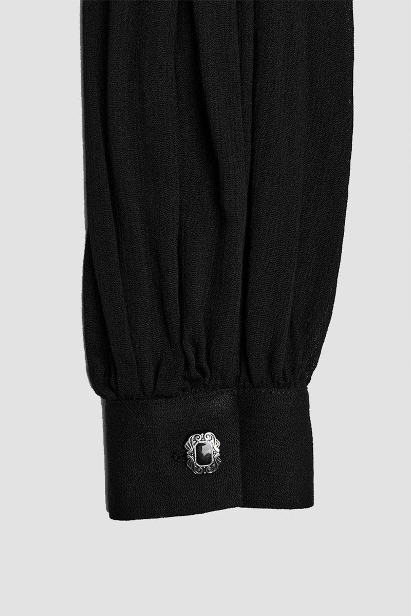 womens deep v-neck plunging neckline lace-up chested blouse with ornate buttons