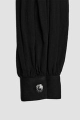 womens deep v-neck plunging neckline lace-up chested blouse with ornate buttons