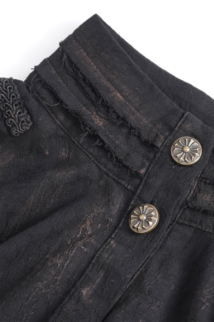 long sleeve high collar pirate blouse  with tattered cuffs