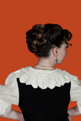 womens ruffled collar short sleeve button top by lively ghosts 