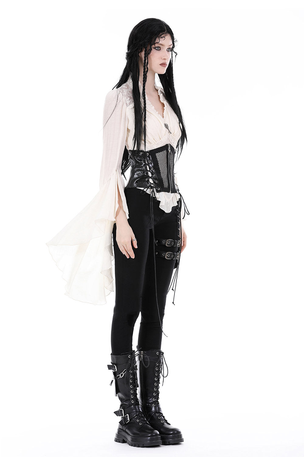 trad goth cream long sleeve flared blouse