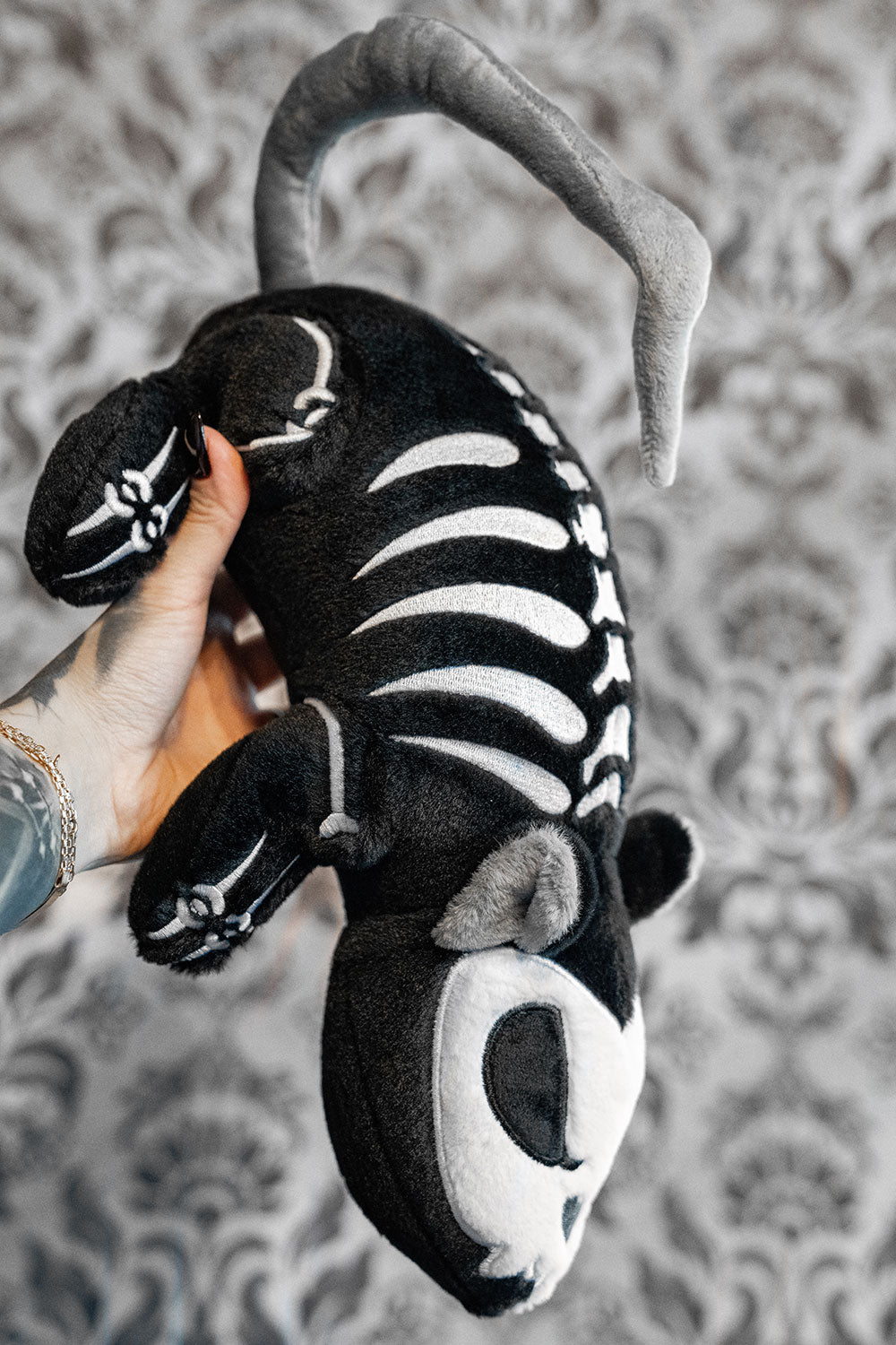 embroidered skeleton rat plushie stuffed animal toy