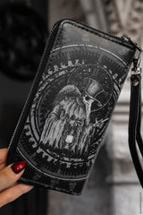 womens long black steampunk plague doctor vegan leather wallet