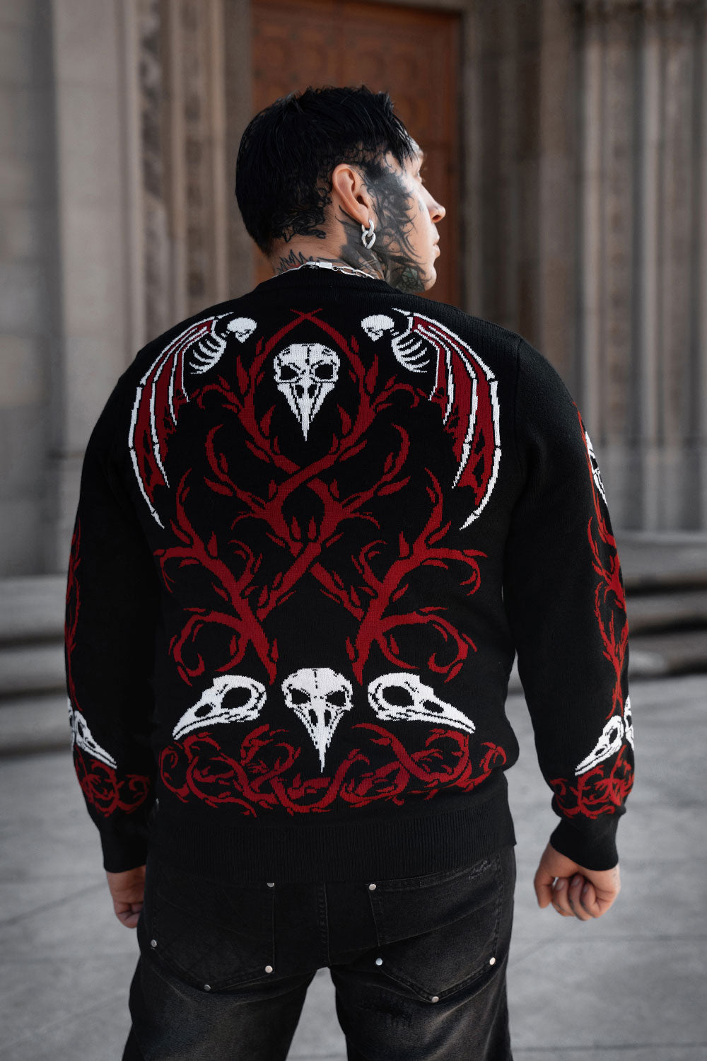 VampireFreaks plague doctor sweater with macabre medical imagery for gothic winter outfits dark academia and horror aesthetics